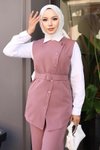 Gül Kurusu Kemerli Yelek Pantolon Tesettür Takım