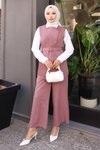 Gül Kurusu Kemerli Yelek Pantolon Tesettür Takım
