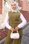 Haki Kemerli Yelek Pantolon Tesettür Takım