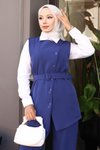 İndigo Kemerli Yelek Pantolon İkili Tesettür Takım