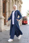 Koyu Mavi Kapüşonlu Beli Lastikli Kot Tesettür Takım