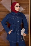 Koyu Mavi Luna Denim İkili Tesettür Takım