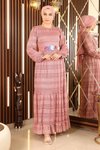 Pembe Çiçekli Dantelli Kemeri Çiçekli Elbise