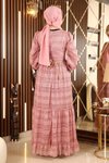 Pembe Çiçekli Dantelli Kemeri Çiçekli Elbise