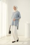 Long-Sleeve Pearl-Embellished Bamboo Linen Tunic - Gray