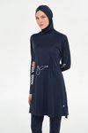Koyu Lacivert Opal Uzun Kollu Tam Kapalı Mayo