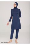 Lacivert Likralı Tam Kapalı Mayo