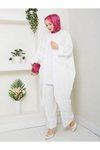 Beyaz Çiçekli Boncuklu İkili Kimono Takım