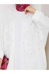 Beyaz Çiçekli Boncuklu İkili Kimono Takım