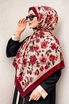 Bordo Çiçek Desenli Pamuk Şal
