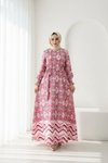 Bordo Desenli Şifon Eteği Fırfırlı Elbise