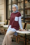 Bordo Garni Detaylı Penye Tunik