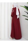 Bordo İşleme Detaylı Krep Elbise