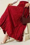 Bordo Kırışık Kumaş Kıraş Etek