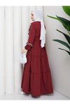 Bordo Poplin Fırfır ve İşleme Detaylı Elbise