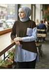 Kahverengi Garni Detaylı Penye Tunik