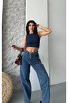 Lacivert Palazzo Denim Pantolon