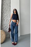 Lacivert Palazzo Denim Pantolon