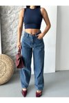Lacivert Palazzo Denim Pantolon
