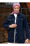 Lacivert Taş Detaylı Denim Ceket