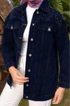 Lacivert Taş Detaylı Denim Ceket