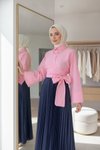 Pembe Asimetrik Fiyonk Detaylı Gömlek