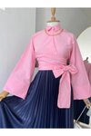 Pembe Asimetrik Fiyonk Detaylı Gömlek