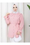 Pembe Bebe Yakalı İşlemeli Tunik