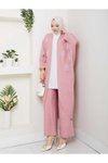 Pembe Çiçekli Boncuklu İkili Kimono Takım