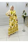 Sarı Desenli Şifon Eteği Fırfırlı Elbise