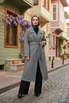 Siyah Balık Sırtı Desen Kaşe Kaban