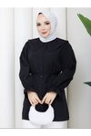 Siyah Bebe Yakalı İşlemeli Tunik