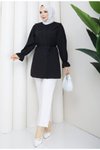 Siyah Bebe Yakalı İşlemeli Tunik