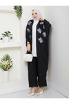 Siyah Çiçekli İkili Kimono Takım
