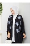 Siyah Çiçekli İkili Kimono Takım
