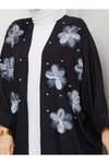 Siyah Çiçekli İkili Kimono Takım