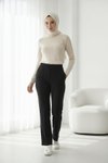 Crepe Pintuck Placket Pants - Black