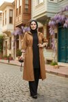 Taba Desenli Kapüşonlu Kol Katlamalı Trençkot