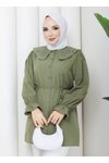 Yeşil Bebe Yakalı İşlemeli Tunik