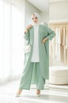 Yeşil Çiçekli Boncuklu İkili Kimono Takım