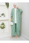 Yeşil Çiçekli Boncuklu İkili Kimono Takım