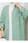 Yeşil Çiçekli Boncuklu İkili Kimono Takım