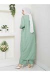 Yeşil Çiçekli Boncuklu İkili Kimono Takım