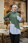 Yeşil Garni Detaylı Penye Tunik