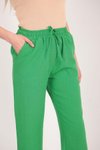 Yeşil Keten Bağcıklı Pantolon