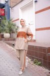 Bej Eşofman Stil Alt Üst Tasarım Tesettür Takım