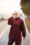 Bordo Fermuarlı Yaka İkili Eşofman Takımı