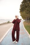Bordo Fermuarlı Yaka İkili Eşofman Takımı