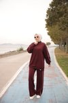 Bordo Fermuarlı Yaka İkili Eşofman Takımı