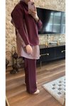 Bordo İkili Fermuarlı Eşofman Takım